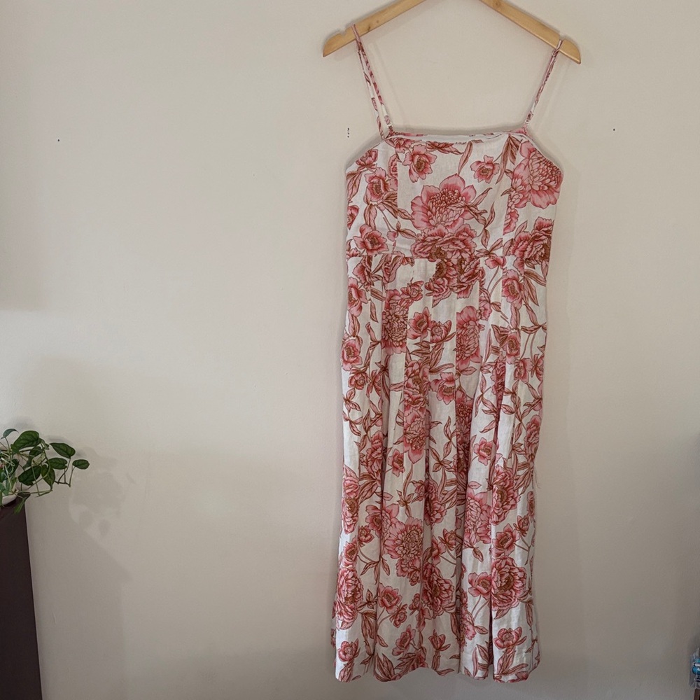 Tahari Linen Blend Floral Fit & Flare Dress Garden Party Coquette Feminine Sz 8